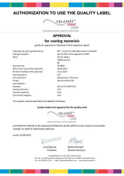 Ganzlin Zertifikat