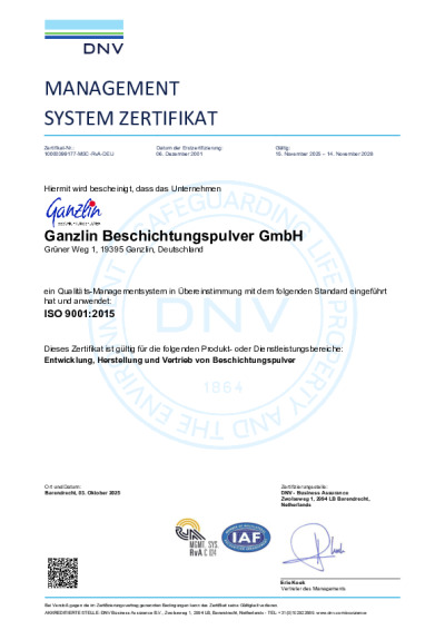 Ganzlin Zertifikat