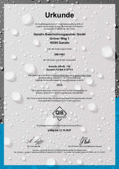 Ganzlin Zertifikat