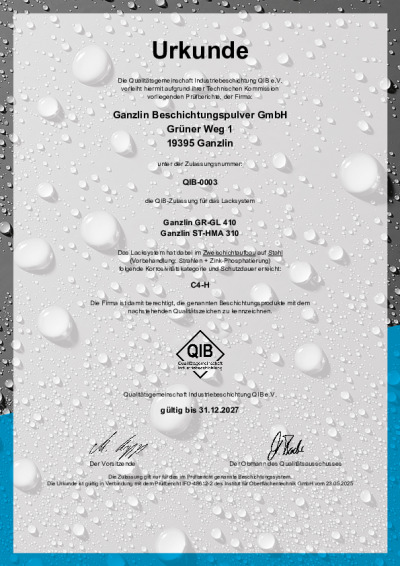 Ganzlin Zertifikat